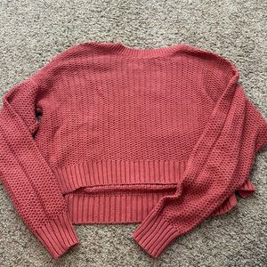 Burnt red knitted sweater. Semi cropped